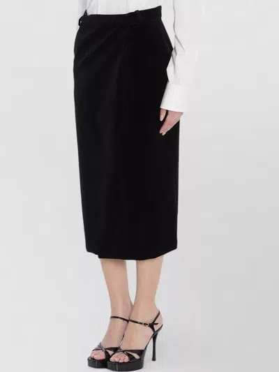 Saint Laurent Wrap-effect Cotton-velvet Midi Skirt In Black