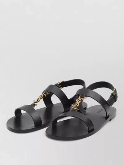 Saint Laurent Cassandra Logo Plaque Flat Sandals In Black
