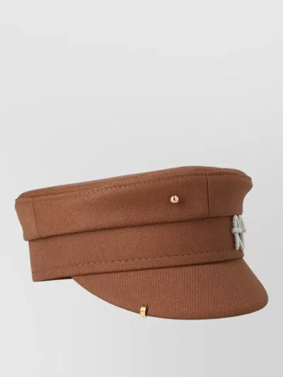 Ruslan Baginskiy Studded Flat Top Structured Hat Design In Brown