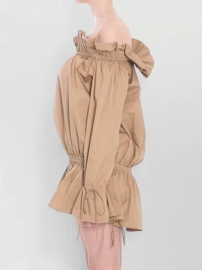 Saint Laurent Ruched Neckline Mini Dress Poet Sleeves In Brown