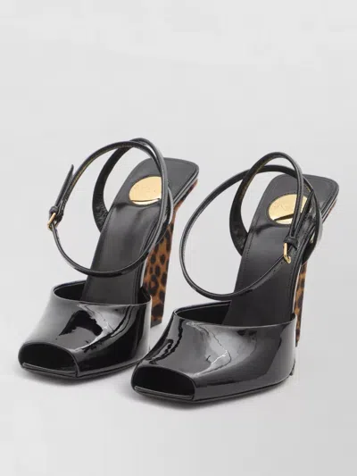 Saint Laurent La Scandale Wedge Open Toe Sandals In Animal Print