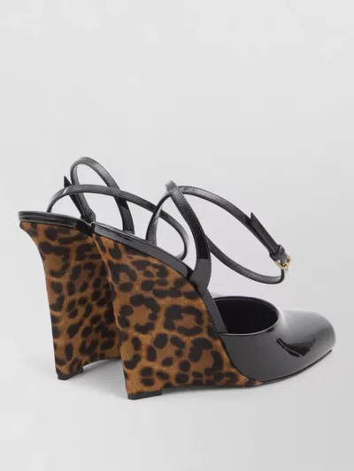 Saint Laurent La Scandale Wedge Open Toe Sandals In Animal Print