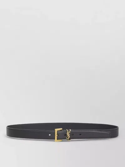 Saint Laurent Monogram Signature Leather Thin Waist Belt In Blue