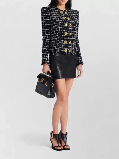 Balmain Black Checks Round Neck Blazer In Multi