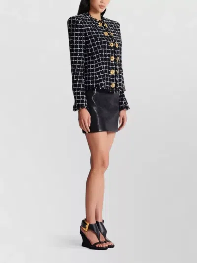 Balmain Black Checks Round Neck Blazer In Multi