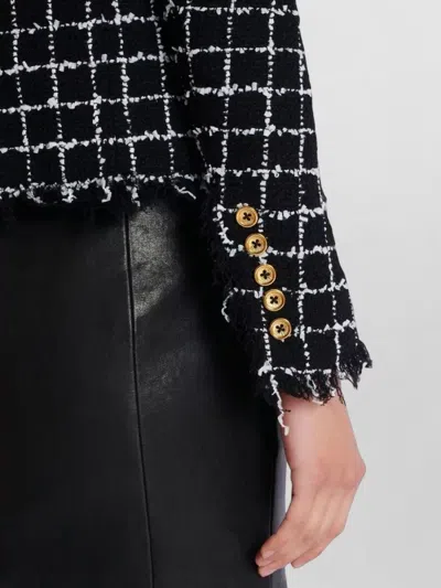 Balmain Black Checks Round Neck Blazer In Multi