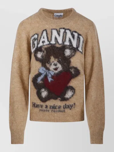 Ganni Printed Alpaca Wool Blend Sweater In Neutral