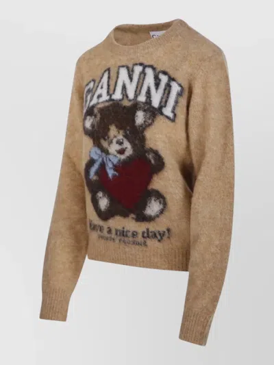 Ganni Printed Alpaca Wool Blend Sweater In Neutral