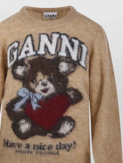 Ganni Printed Alpaca Wool Blend Sweater In Neutral