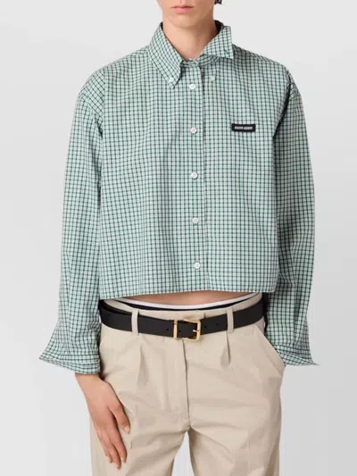 Miu Miu Check Cropped Button-front Shirt In Multi