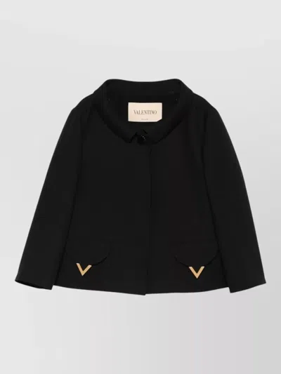 Valentino Button-detailed Embellished Wool And Silk-blend Crepe Jacket In Black