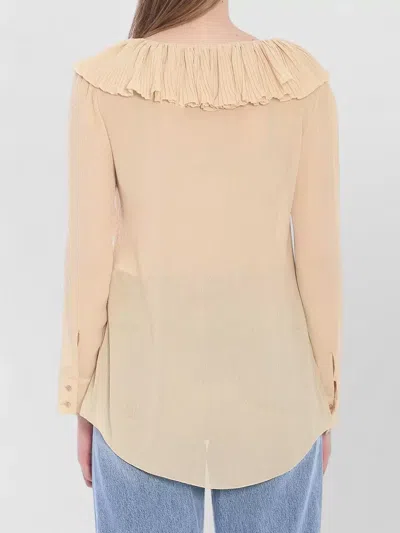 Saint Laurent Silk Blouse Deep V-neck Ruffled Front In Neutral