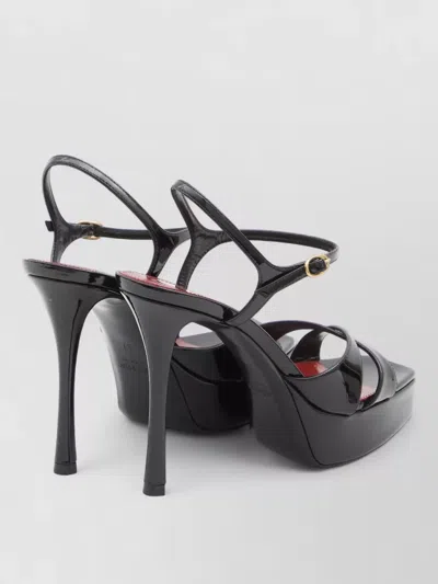 Saint Laurent Leather Platform Sandals Square Toe Stiletto In Multi