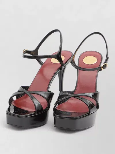 Saint Laurent Leather Platform Sandals Square Toe Stiletto In Multi