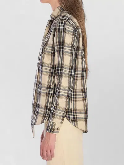 Saint Laurent Cassandre Check Shirt Oversized Tie Collar In Multi