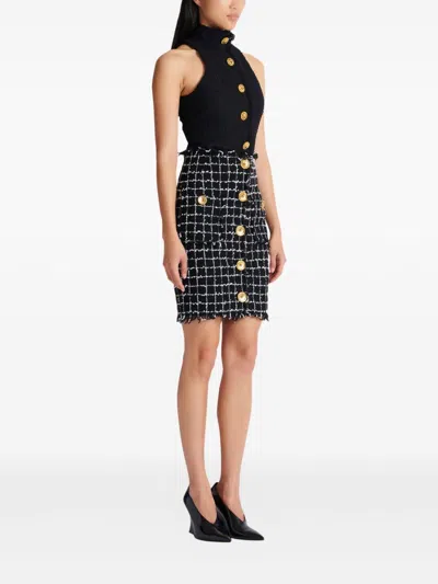 Balmain Tweed Midi Skirt High Waist Buttons In Multi