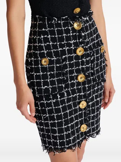 Balmain Tweed Midi Skirt High Waist Buttons In Multi