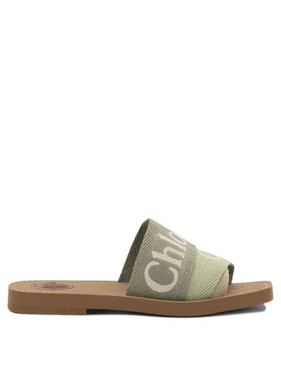 Chloé Flat Slide Sandals Open Toe Strap In Green