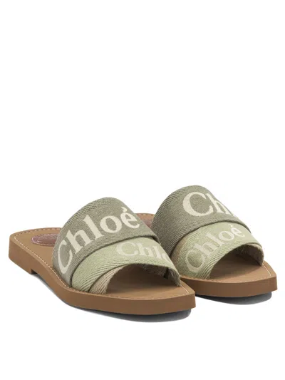 Chloé Flat Slide Sandals Open Toe Strap In Green