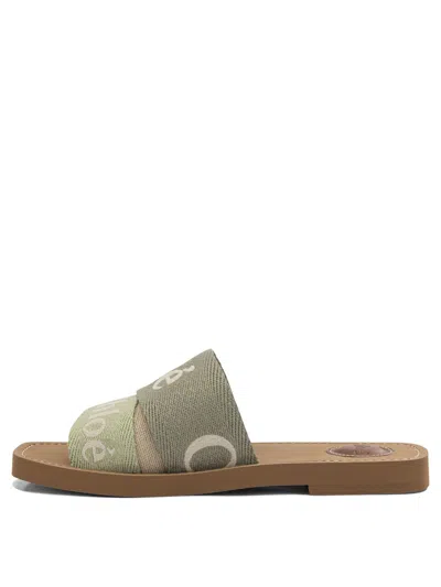 Chloé Flat Slide Sandals Open Toe Strap In Green