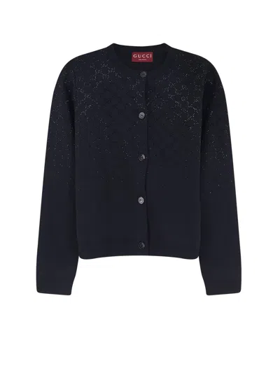 Gucci Women Wool And Viscose Cardigan With All-over Gg Logo In Black