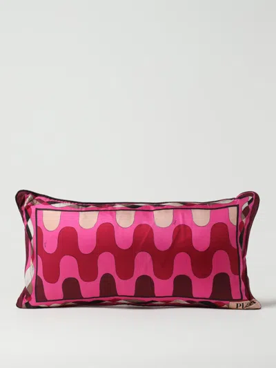 Pucci Cushion In Printed Silk In Pink