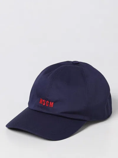 Msgm Hat In Cotton With Embroidered Logo In Blue