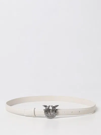 Pinko Leather Belt With Love Birds Buckle And Rhinestones In White