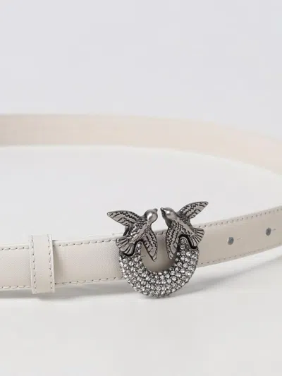 Pinko Leather Belt With Love Birds Buckle And Rhinestones In White