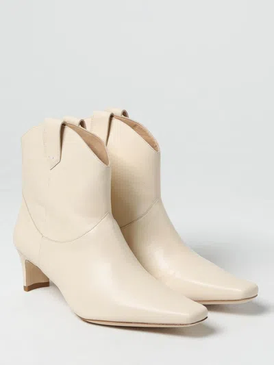 Staud Square-toe Leather Ankle Boots In White