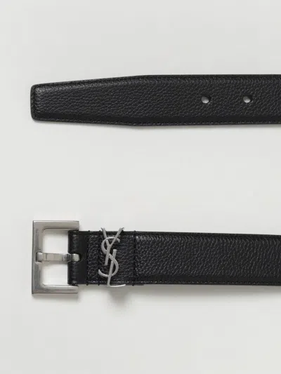 Saint Laurent Logo Plaque Embossed Belt In Black