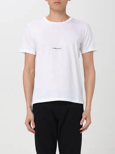 Saint Laurent Men White Crewneck T-shirt With Logo Lettering Detail On The Front In Cotton Man