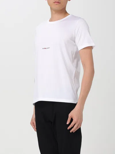 Saint Laurent Men White Crewneck T-shirt With Logo Lettering Detail On The Front In Cotton Man