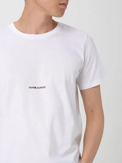 Saint Laurent Men White Crewneck T-shirt With Logo Lettering Detail On The Front In Cotton Man