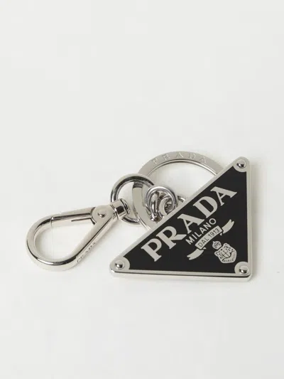 Prada Logo-plaque Clasp-fastening Keyring In Metallic
