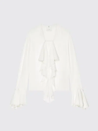 Givenchy Womens White V-neck Ruffle-trim Silk Blouse In White