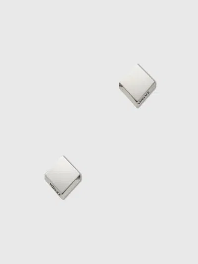Versace Polished Square Metal Earrings In Silver