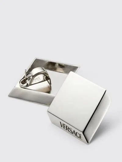 Versace Polished Square Metal Earrings In Silver