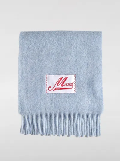 Marni Light Blue Alpaca Blend Scarf With Fringed Ends In Blue