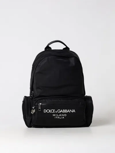 Dolce & Gabbana Sleek Black Backpack With Prominent White Logo Print In Black