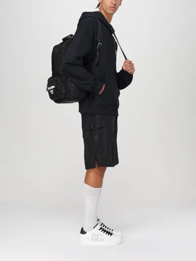 Dolce & Gabbana Sleek Black Backpack With Prominent White Logo Print In Black