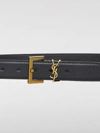 Saint Laurent Cassandre Belt With Square Buckle In Smooth Leather In Black