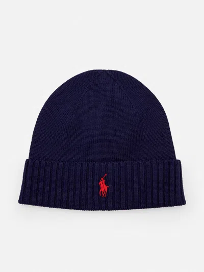 Polo Ralph Lauren Embroidered-logo Ribbed Beanie In Blue