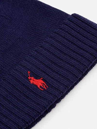 Polo Ralph Lauren Embroidered-logo Ribbed Beanie In Blue