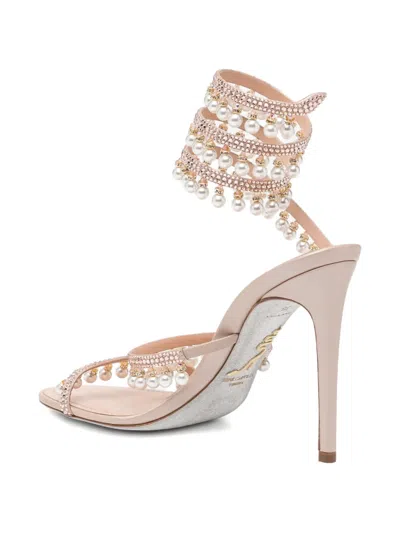René Caovilla Rene Caovilla Womens Beige Chandelier 105 Crystal-embellished Leather Heeled Courts