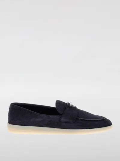 Prada Navy Blue Logo Loafers In Blue