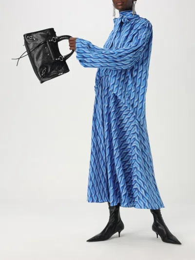 Balenciaga Patterned Draped Midi Dress In Blue