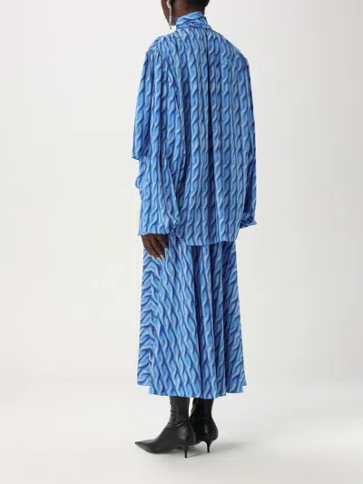 Balenciaga Patterned Draped Midi Dress In Blue