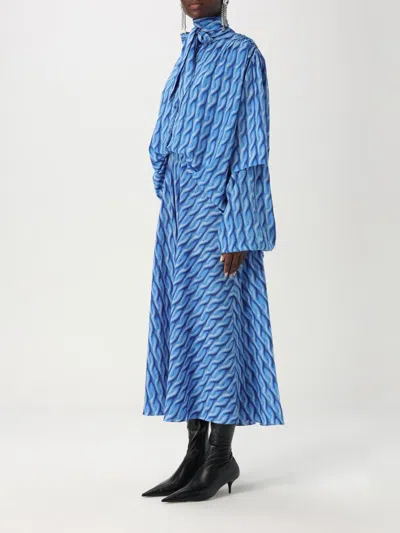 Balenciaga Patterned Draped Midi Dress In Blue