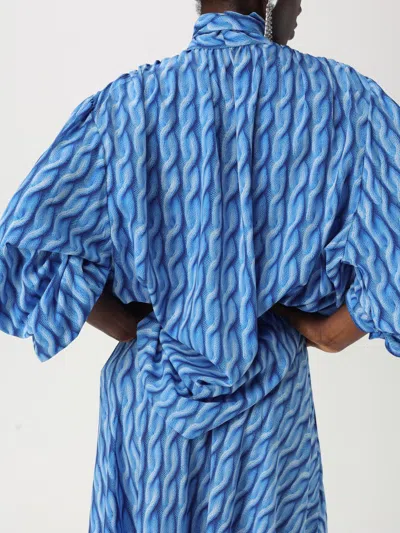 Balenciaga Patterned Draped Midi Dress In Blue